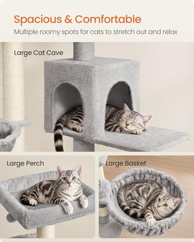 Feandrea Cat Tree, 68.5-Inch Tall Cat Tower, Multi-Level Plush Condo with Large Perch, Scratching Posts, Double Caves, Dove Gray UPCT006G01 thumbnail 3