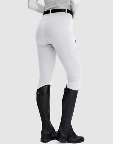 SANTINY Women's Horse Riding Pants Zipper Pockets Silicone Full-Seat Breeches Equestrian Schooling Tights for Women - Medium - White thumbnail 2