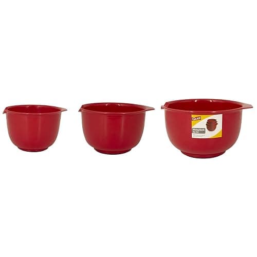 Glad Mixing Bowls with Pour Spout, Set of 3 | Nesting Design Saves Space | Non-Slip, BPA Free, Dishwasher Safe Plastic | Kitchen Cooking and Baking Supplies, Red thumbnail 5