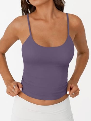 Trendy Queen Double Lined Tops for Women Adjustable Camisole Summer Teens Cute Going Out Spaghetti Strap Crop Tank Tops Gray Purple XS thumbnail 2