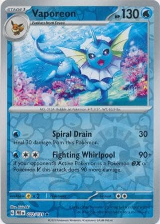 Pokemon - Vaporeon 022/131 Prismatic Evolutions – Reverse Foil Single Card - Image 1