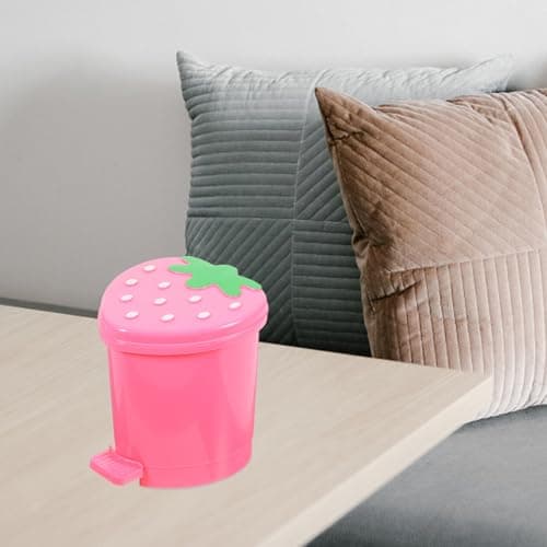 Garneck Mini Strawberry Desktop Trash can with Lid 4.13X3.54In Cute Pink Garbage Bin for Home Office Bedroom Storage and Wastepaper Organizer thumbnail 6