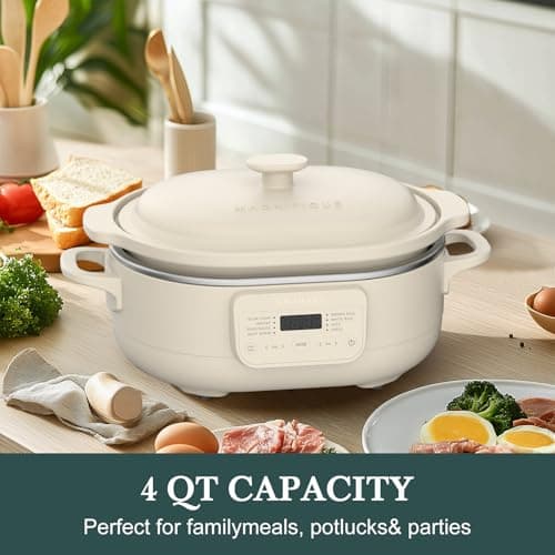MAGNIFIQUE 4 Quart Programmable Casserole Slow Cooker, 8-in-1 Multi Cooker with Removable Non-Toxic Stoneware Crock, Claypot Slow Cooker, Rice-cooking, Nonstick, Oven Safe Pot to 450°F, Oatmeal thumbnail 8