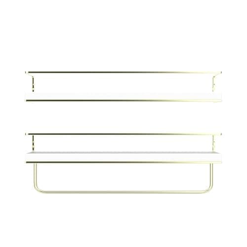 Shario White Floating Shelves - Set of 2, Wall Mounted Hanging Shelves with Golden Towel Rack, Decorative Storage Shelves for Bathroom, Kitchen, Living Room & Bedroom (White Gold, 15.7 Inches) | Hanging Shelves, for Bathroom, Kitchen, Living Room, Bedroom thumbnail 5