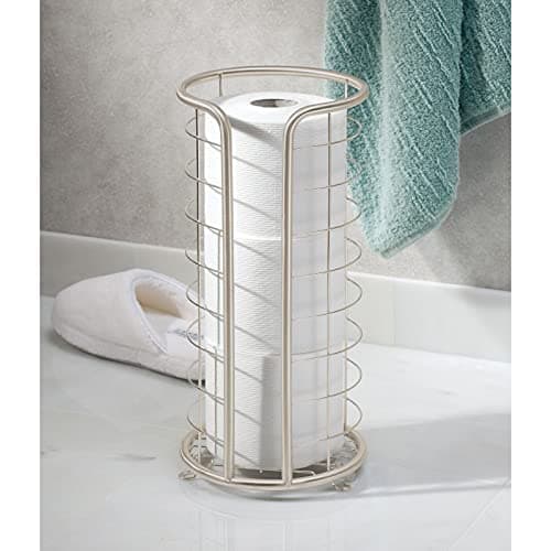 mDesign Metal Toilet Paper Holder Stand - Storage Reserve for 3 Rolls of Toilet Tissue - Freestanding Toilet Paper Holder - Stylish Bathroom Floor Toilet Paper Stand - Omni Collection - Satin - Satin thumbnail 2