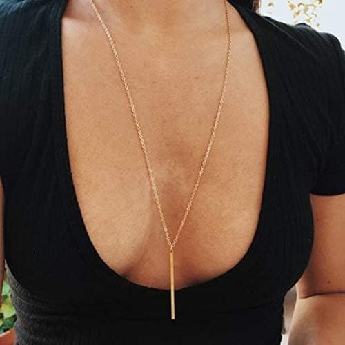 YQZIYOU Long Necklaces for Women - Fashion Pendant Necklace Jewelry, Silver Bar Feather Circle Leaf Lock Tassel Y Necklace Jewelry Set for Girls thumbnail 4