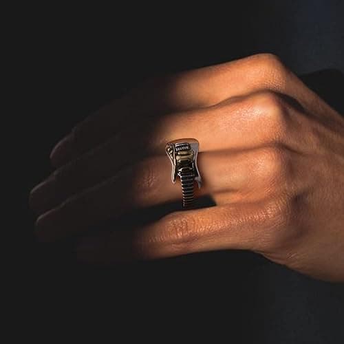 Rock Music Guitar Open Band Ring for Men Women Punk Gothic Statement Adjustable Extendable Knuckle Middle Finger Bands Fashion Hip Hop Biker Jewelry for Dad Comfort Fit thumbnail 2