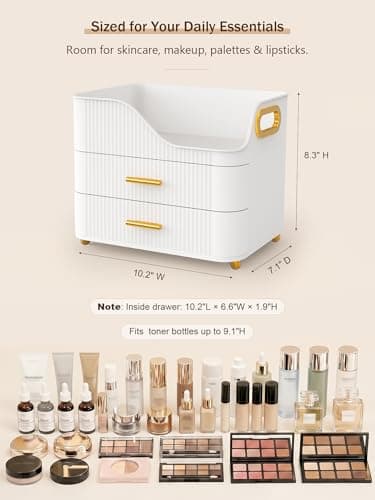 Booklov Countertop Makeup Organizer with Drawers, 3 Tier Large Cosmetic Storage Box for Vanity, Bathroom Counter, Dresser, Skincare Display Case for Lipsticks, Beauty Palettes, Teen Girl Gifts, White thumbnail 2