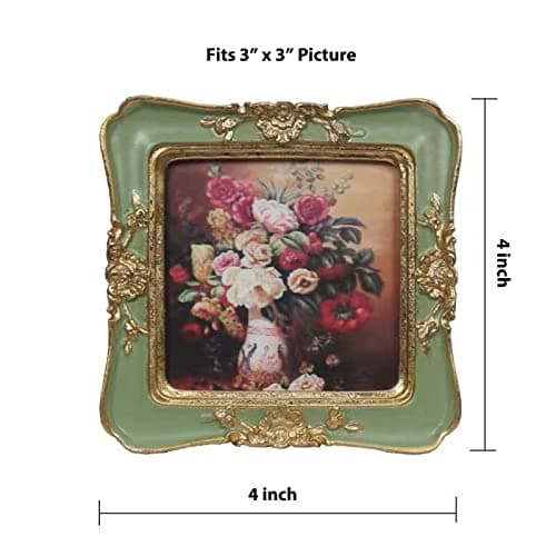 WINPLUS+ Vintage Picture frames 3x3,Luxury Antique Photo Frames With Golden Embossed Flower Furnishing, Retro Style Decor, Wall and Tabletop Display, Art Gallery (3 * 3-Green) thumbnail 3