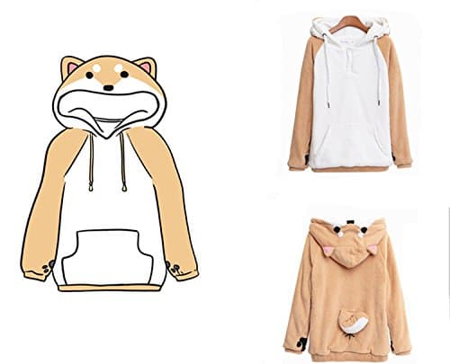 CORIRESHA Cute Coral Velvet Long Sleeve Shiba Inu Dog Embroidery Home Wear Hoodie for Women thumbnail 2