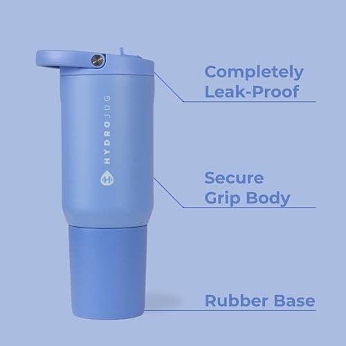 HydroJug Sport - Stainless Steel Tumbler with Straw, Vacuum Insulated, 20oz Leakproof Water Bottle, Ergonomic Design, Reusable, Dishwasher Safe, Rubber Base, Durable for Gym or Outdoors, Light Blue thumbnail 3