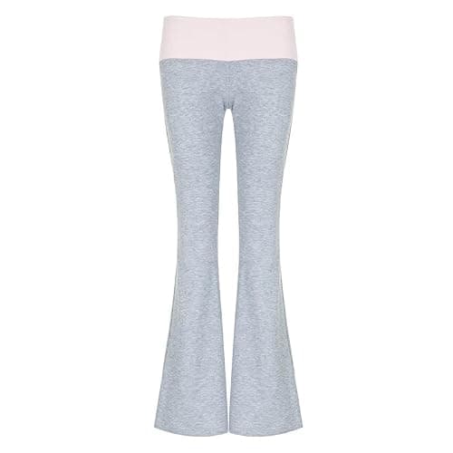 Y2K Contrast Flare Pants Women Casual Leggings Vintage Streetwear Female Low Waist Trousers Sweatpants Joggers thumbnail 5