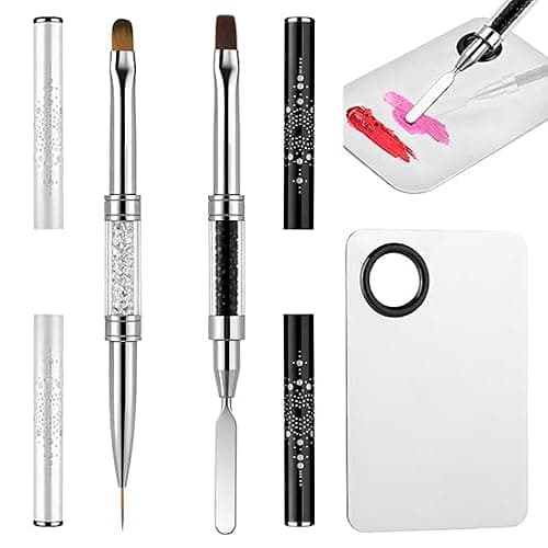 GEMSANVA Double Ended Nail Builder Gel Brush and Palette,French Gel Brush | Flat/Oval Nail Brushes,Liner Brush & Spatula,Nail Design Tools for Salon & DIY Use（3PCS） - Image 1