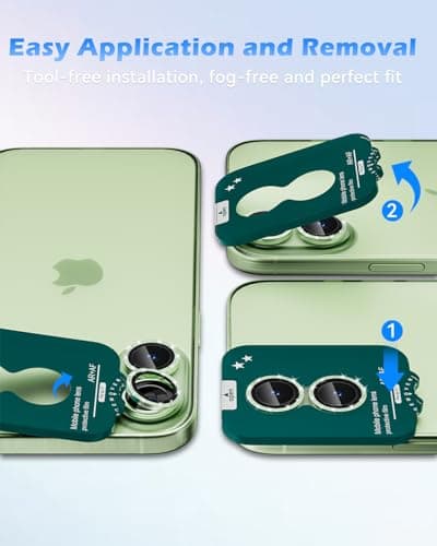 CloudValley for iPhone 17 Glitter Camera Lens Protector, Bling Ultra-HD Tempered Glass Cover with Metal Ring, Sparkly Anti-Scratch Accessories for Women, Easy Installation, Glitter Sage thumbnail 6