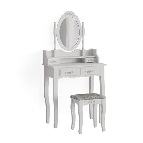 Vicco Coiffeuse Meghan, Blanc, 75cm avec Tabouret, avec Tabouret et Miroir Ovale fixé solidement thumbnail 4