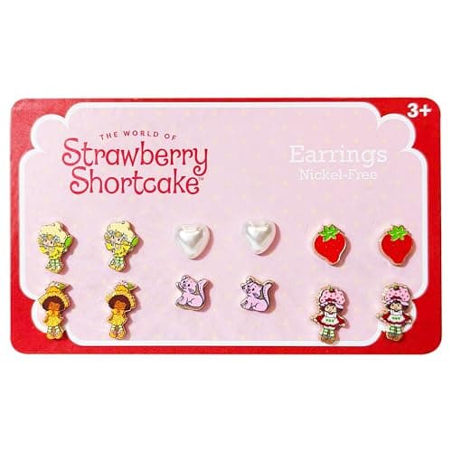 LUV HER The World of Strawberry Shortcake Hypoallergenic Earrings for Girls Ages 4+ - Safe Stud Styles - Jewelry Gift for Sensitive Ears & Cartoon Lovers, 6 Pairs - Image 1