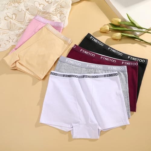 FINETOO Womens Cotton Boy Shorts Underwear Full Coverage Soft Boxer Briefs High Waisted Panties for Lady Girls 6 Pack(M) thumbnail 7