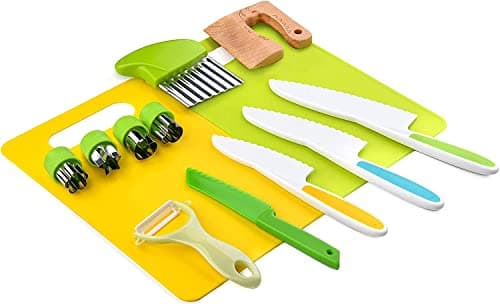 13 Pieces Montessori Kitchen Tools for Toddlers-Kids Cooking Sets Real-Toddler Safe Knives Set for Real Cooking with Plastic Toddler Safe Knives Crinkle Cutter Kids Cutting Board - 13pcs thumbnail 2