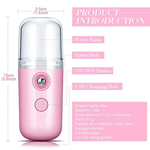 Honoson 2 Pack Nano Facial Mister Spray Bottle Handheld Humidifier Portable Face Mister for Eyelash Extensions USB Rechargeable 1 oz Mini Skin Care Machine for Daily Makeup(Black and Pink) thumbnail 2