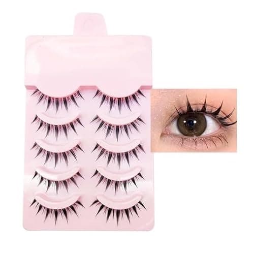 Anime Lashes Korean Japanese Look Like Asian Natural Look False Eyelashes Manga Lashes Mink Wispy Fluffy Spiky 3D Volume Eyelashes Pack Cosplay Fake Eyelashes Individual Cluster 5 Pairs LK02 by dxg - Image 1
