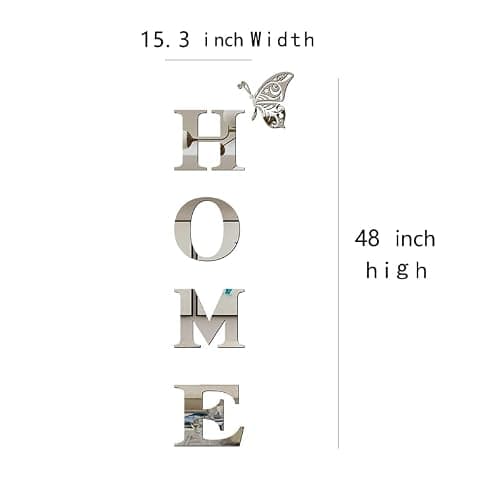 Doeean Home Wall Decor Letter Signs Acrylic Mirror Wall Stickers Decorations for Living Room Bedroom Home Decor Wall Decals (Silver, 47.2 X 15.3IN) thumbnail 2