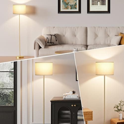 Ambimall 60'' Modern Floor Lamp with Shade, Tall Lamps for Living Room, Bedroom, Office, Dining Room, Beige Shade with Gold Pole(Without Bulb) thumbnail 6