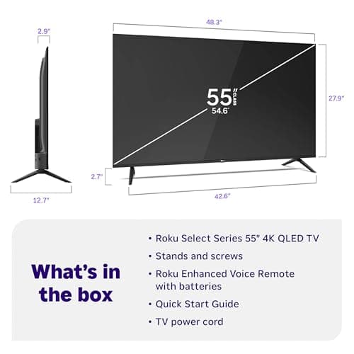 Roku Smart TV 2026 – 55-Inch Select Series, 4K QLED TV – Roku TV with Voice Remote – Flat Screen QLED Television with Wi-Fi for Streaming Live Local News, Sports, & Movies – Bluetooth Headphone Mode thumbnail 9