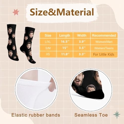 Novgarden Custom Face Socks,Personalized Funny Socks with Photo, Customized Unisex Crew Sock Funny White Elephant Gifts for Couple Men Women(Style 6) thumbnail 5