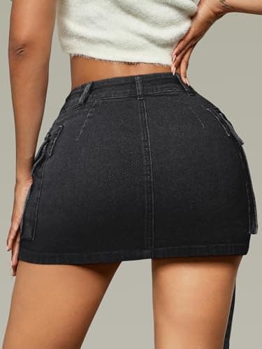 LOLILRSD Women Cargo Skirt Denim Mini Low Waist Y2K Jean Skirts with Pockets(DGA,L) thumbnail 2