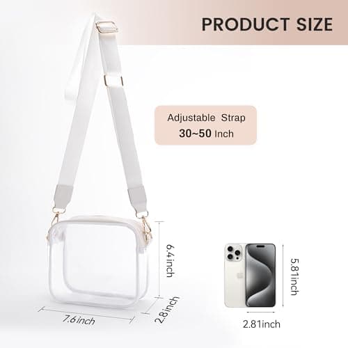 Aveniee Clear Bag Stadium Approved, Clear Purses for Women, Crossbody Bag for Concerts with Adjustable Strap - White thumbnail 4