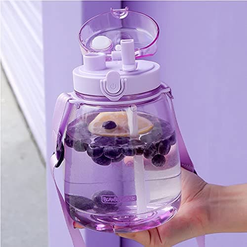 MOIOIBE Kawaii Water Bottle with Straw 45oz with Two Ways to Dinking Modern Cute Water Jug With Strap for Women/Teen Girl/School, Purple thumbnail 6