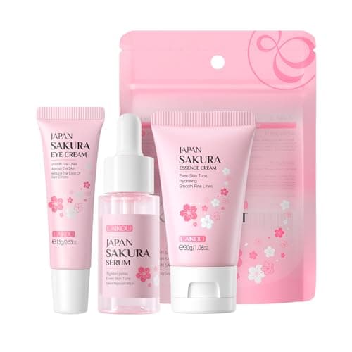 LAIKOU Skin Care Set JAPAN SAKURA Women Beauty Gift Sets Skin Care Kit with Serum, Eye Cream, Face Cream Travel Kit for Women Wife Mom Teen Girls TSA-friendly Sizes Birthday Gift 3pcs - Image 1