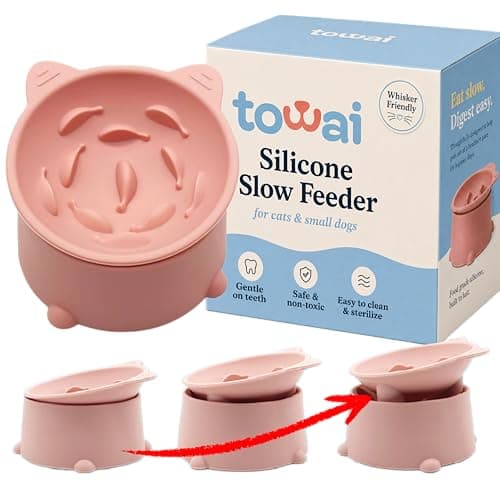 Cat Slow Feeder Bowl, Raised Slow Feeder Cat Bowl for Dry and Wet Food, Elevated Slow Feeder Dog Bowls Small Breed and Puppy, BPA Free Silicone Bowl, Heights Adjustable, Microwave & Dishwasher Safe - Image 1