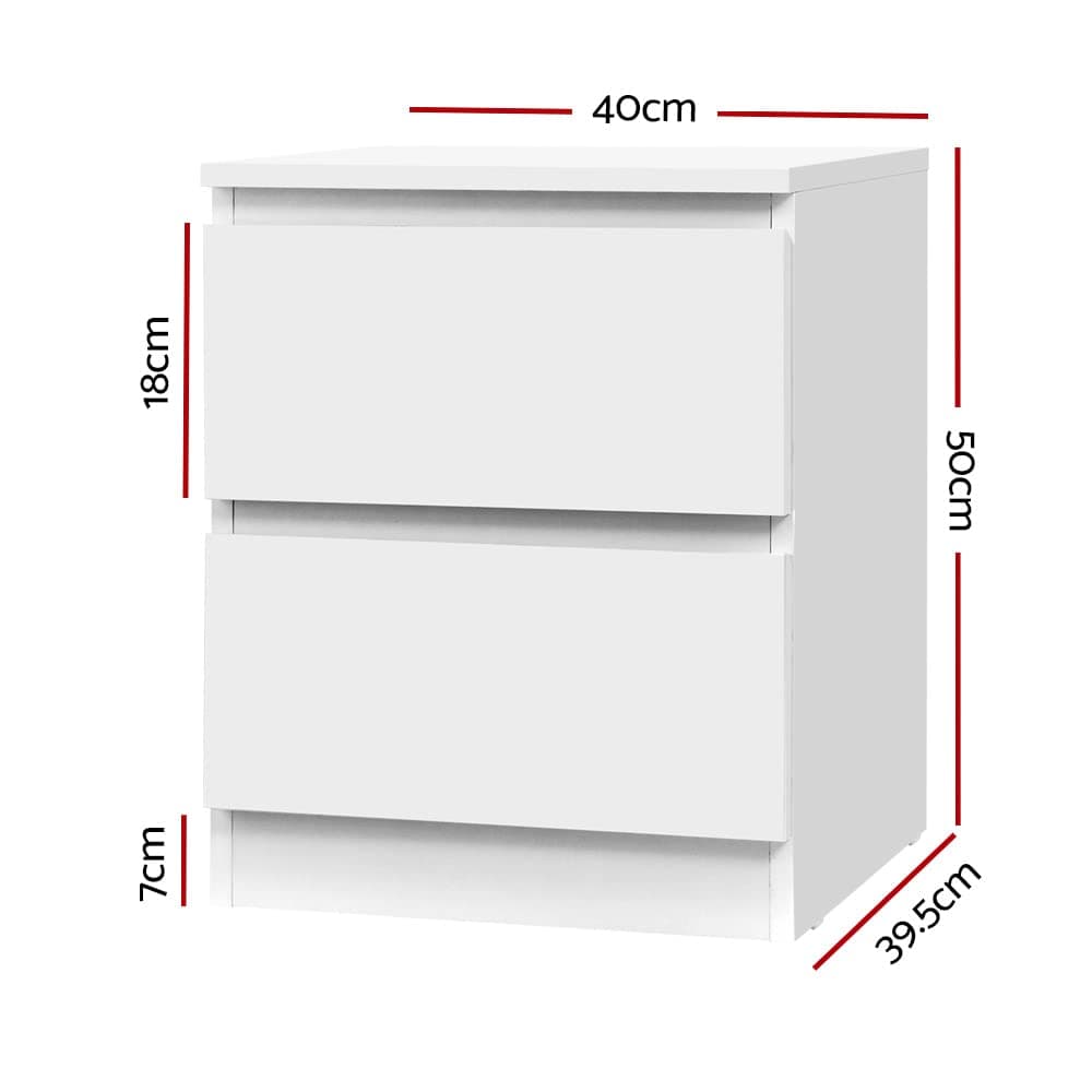 Artiss Bedside Table with 2 Drawers, White Bed Side Tables Storage Small Narrow Desk Chest of Drawer, Lamp Stand Nightstand Cabinet, Bedroom Living Room Home Furniture thumbnail 3