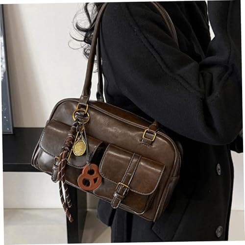 Y2k Shoulder Bag PU Leather Vintage Purse with Pendant Large Capacity Top Handle Y2k Purse for Shopping Work Travel thumbnail 5