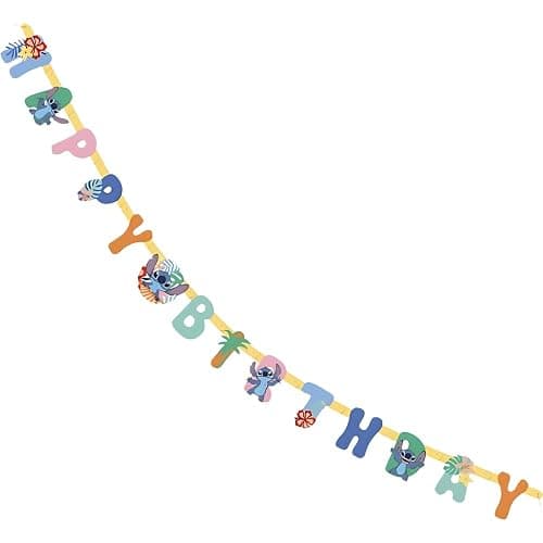 Disney Lilo and Stitch 'Happy Birthday' Multicolor Jointed Banner, 6.94" (1 Count) - Perfect for Indoor & Outdoor Celebrations - Image 1