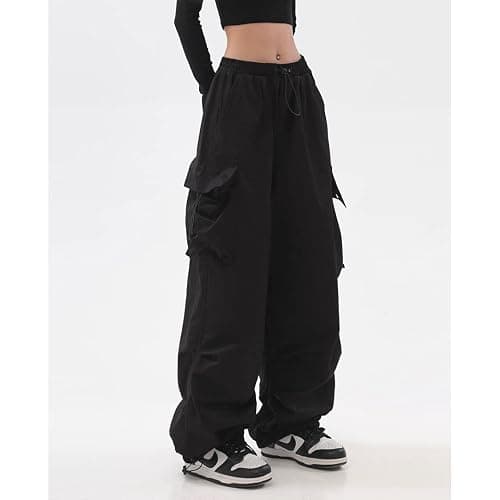 BXCNCKD Women's Retro Pocket Cargo Pants Multi Pocket Casual Trousers Wide Leg Cargo Pants Gothic Street Slacks thumbnail 2