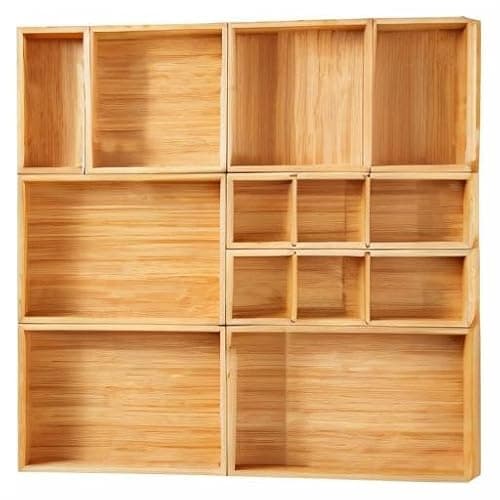 Fabsome Drawer Organizer, Set of 9 Bamboo Wood Kitchen Makeup Desk Junk Tea Drawer Storage Boxes Bins for Cutlery Silverware Utensils Flatware, Small Wooden Container Tray for Bathroom, Office thumbnail 10