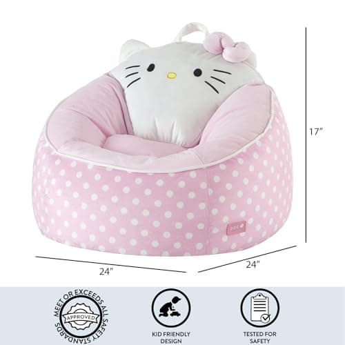 Sanrio Hello Kitty Bean Bag Chair for Kids,Figural Hillside Design by pod, Soft & Durable Fabric, 24x24x17, Comfy Seat for Bedrooms & Playrooms thumbnail 3