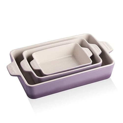 Sweejar Ceramic Bakeware Set, Rectangular Baking Dish for Oven Lasagna Pans for Cooking, Kitchen, Cake Dinner, Banquet and Daily Use, 11.8 x 7.8 x 2.76 Inches of Casserole Dishes (Gradient Purple)