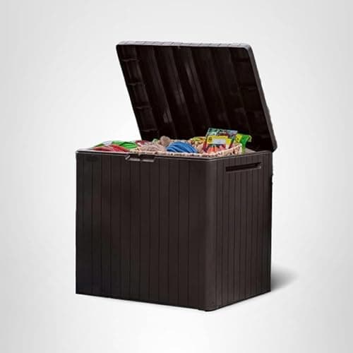 Keter City 30 Gallon Resin Outdoor Storage Box and Patio Furniture Side Table for Pool and Garden Accessories, Brown thumbnail 12