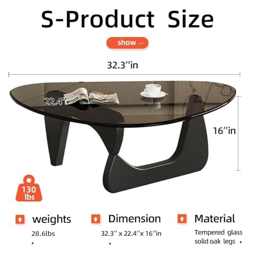Modern Glass Coffee Table, Mid Century Coffee Table, Small Coffee Table for Living Room,Suitable for Bedroom Living Room Reception Office Tables (Black/Grey, Small) thumbnail 2
