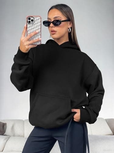 ATHMILE Oversized Hoodies for Women Cute Sweatshirts Fleece Long Sleeve Sweaters Loose Fit Casual Pullover Fall Outfits T Shirts Y2k Tops Winter Clothes 2024 Black thumbnail 3