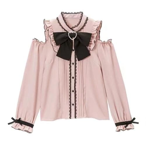 Pokn Lolita Fashion Jirai Kei Fashion für Damen, Cutecore-Schultershirt, Damen, Lolita, Spitze, Netzstoff, durchscheinend, langärmelig - Image 1