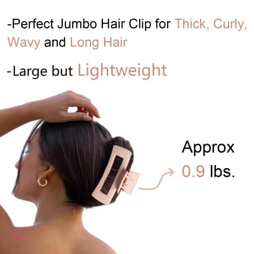 Bmobuo 5 Inch Extra Large Claw Clips, XL Jumbo Claw Clips for Thick Hair, 4PCS Big Hair Clips for Women Thick Long Curly Hair, Strong Hold Oversized Square Claw Clips, Durable Matte Jaw Clip Hair Claw Clips - 01-Neutral thumbnail 5