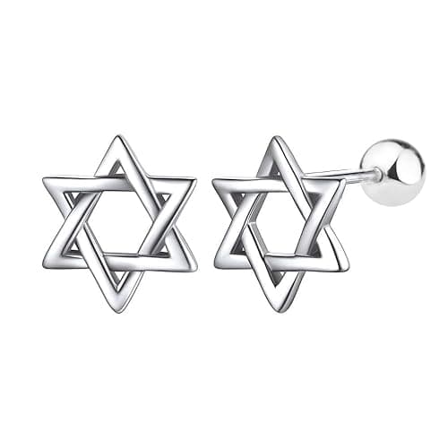 YILUOCD Hypoallergenic 925 Silver Plated Star of David Stud Earring Hexagon Star Twisted Earrings for Women Valentines Day Jewelry Gifts (Silver) - Image 1