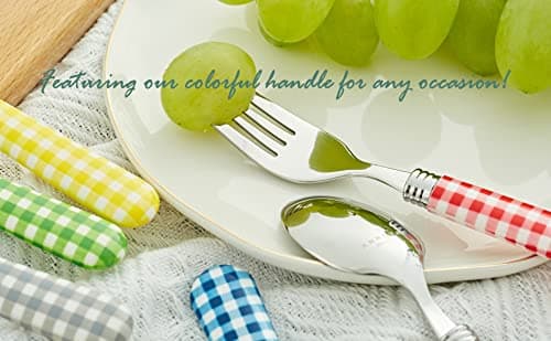 ANNOVA Silverware Set 20 Pcs Stainless Steel Cutlerty Color Handle Flatware -4xDinner Knife;4xDinner Fork;4xSalad Fork;4xDinner Spoon;4xDessert Spoon (Mix Color/Gingham Checkered Pattern) - Large - Mix 02 thumbnail 7
