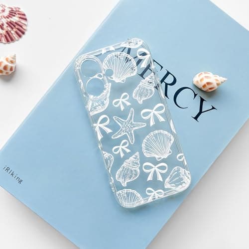 NITITOP Compatible with iPhone 17 Case Clear Cute Shell Whale Sea Ocean Animal Pattern for Women Girls Full Camera Lens Slim Shockproof Protective Phone Cover - White Bowknot thumbnail 5
