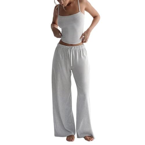 ksotutm Womens Workout Lounge Sets Tank Top Match Wide Leg Pants Two Piece Sets for Summer Going Out - Image 1