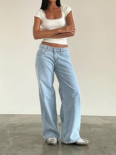 Women's Low Rise Baggy Jeans Washed Straight Wide Leg Boyfriend Denim Pants Casual Loose Jeans Y2K Girl Style thumbnail 3